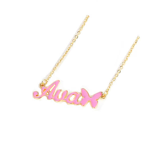 Personalized enamel pendant suppliers custom name plate necklace with butterfly wholesale vendors